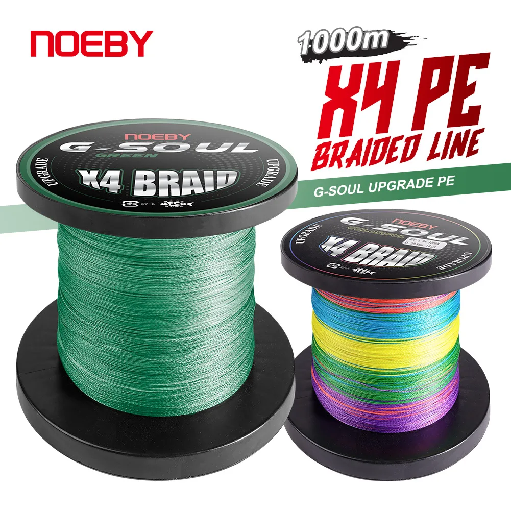 NOEBY Multicolour/Green 1000m 4 Strands Braided PE Fishing Line Multifilament Smooth Fishing Line 7-35lb Sea Fishing Equipment