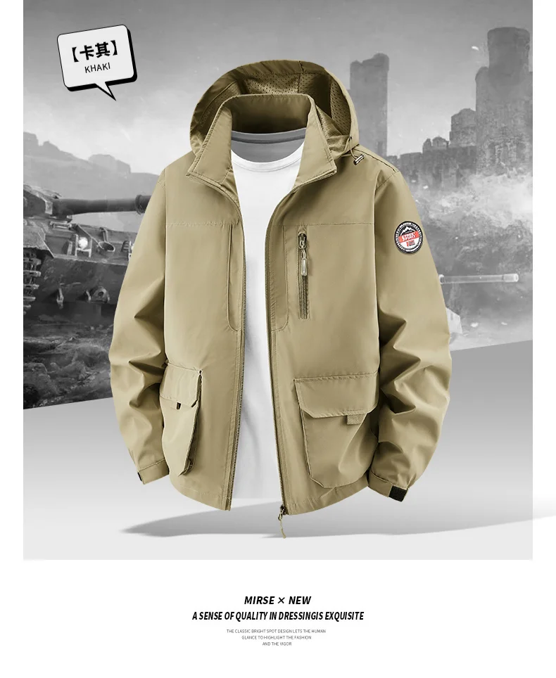 Big Size Men's Hooded Jacket Spring Autumn Casual Outdoor Coat Fashion Middle Aged Male Lightweight Windbreaker Daily Wear Tops