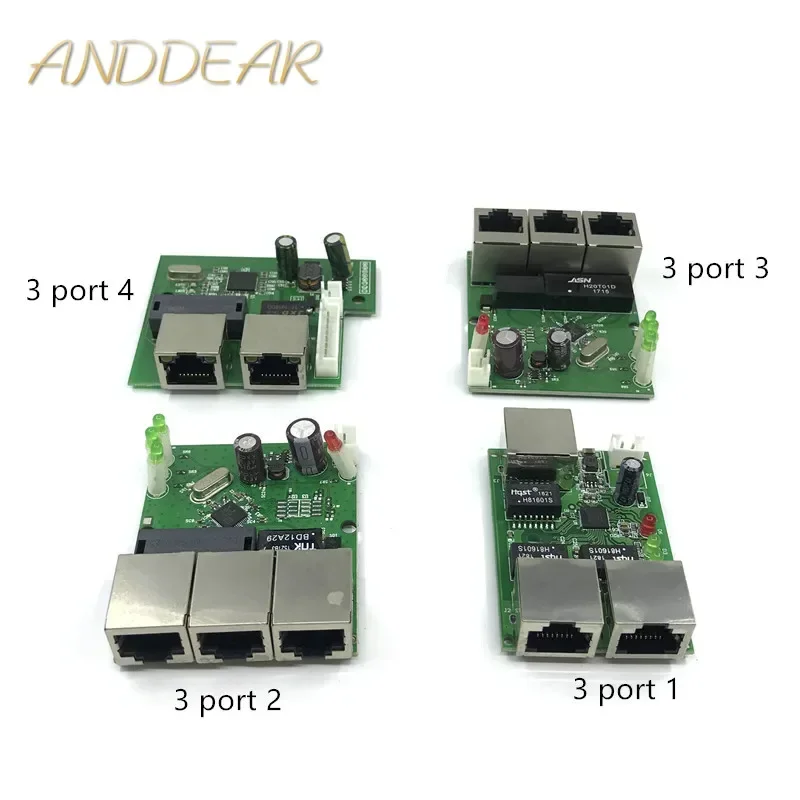 

OEM Прямая поставка с завода Мини Быстрый 10 / 100 Мбит/с 3-портовый Ethernet сетевой концентратор lan коммутационная плата двухслойная печатная плата 3 rj45 5 в 12 В головной порт