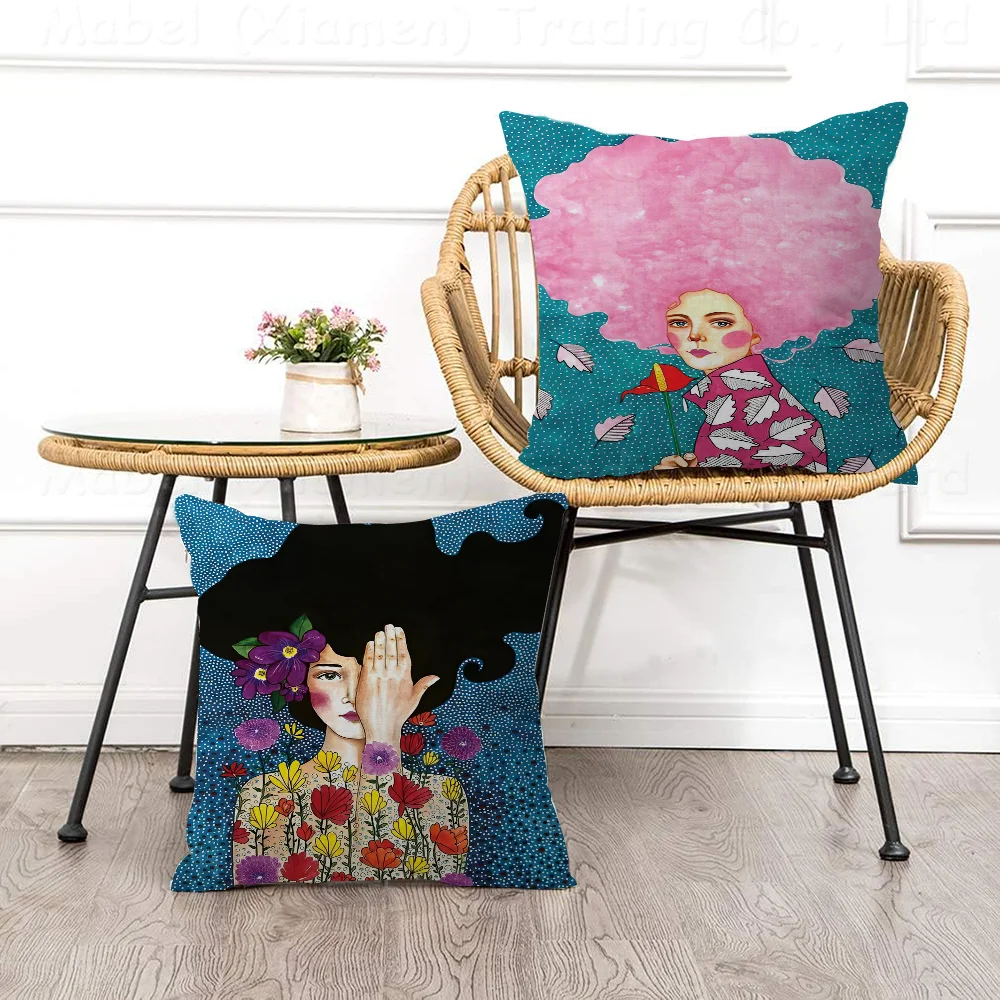 

Abstract Flowers Girl Hair Pillow Gift Home Office Decoration Bedroom Sofa Car Cushion Cover Case 45x45
