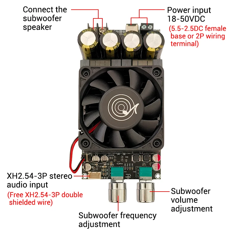 ZK-6001 DC 18-20V активная панель усилителя сабвуфера, фильтрация нижних частот, одноканальная регулировка частоты и громкости 600 Вт TPA3225