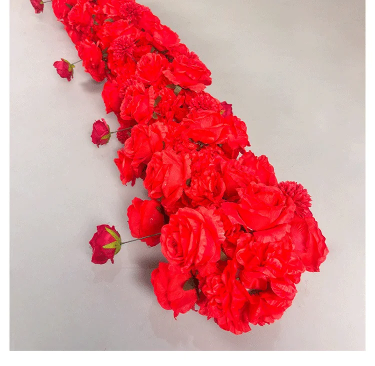 Roter künstlicher Rosen-Blumenläufer für Hochzeitsgang, Blumenarrangement für Outdoor-Rasenzeremonien, Straßenblumen für Events, Party-Gehwegdekoration – Detail 9