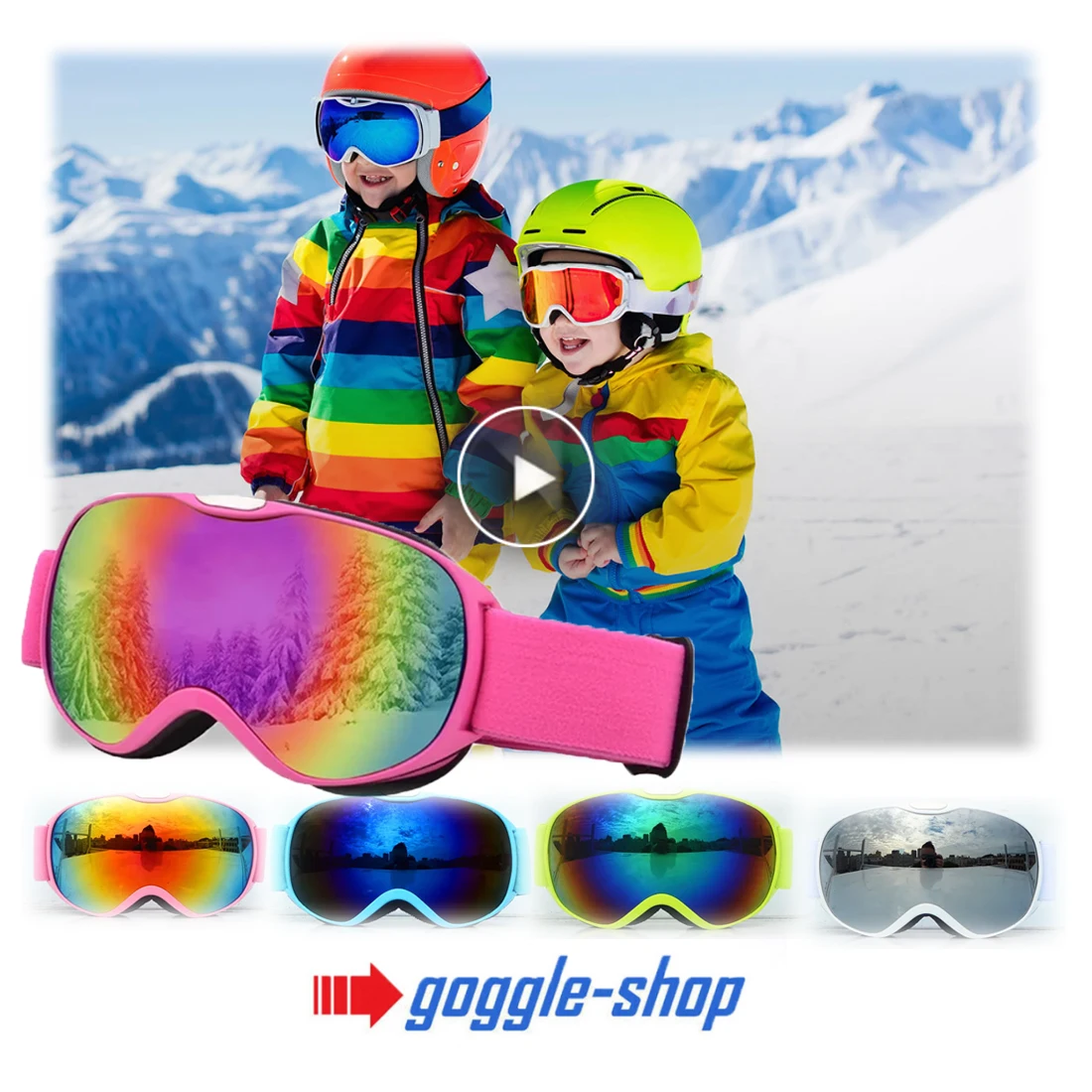 Children Ski Goggles Anti-fog Double Layer Big Spherical Skiing Glasses Kids Snowboard Winter Outdoor Sports Goggle for Age 4-14