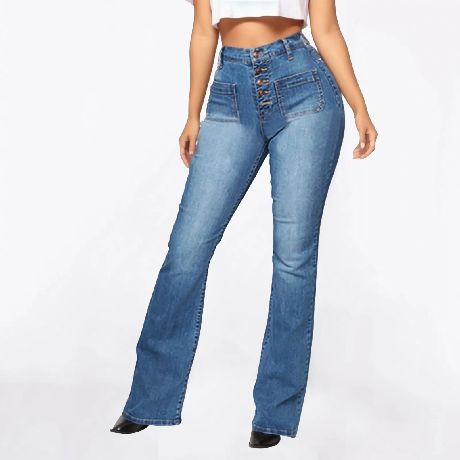 

New Women's Jeans Pants High Waist Fashion Stretch Slim Casual Bottom Pocket Trousers Denim Women Korean Style Flared Pants