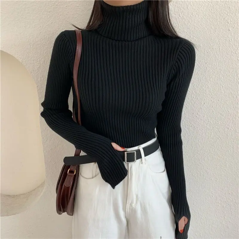 Turtleneck Slim Solid Color Bottoming Shirt Women Autumn Winter Simplicity Sweter z długim rękawem All-match Office Lady Knitwear