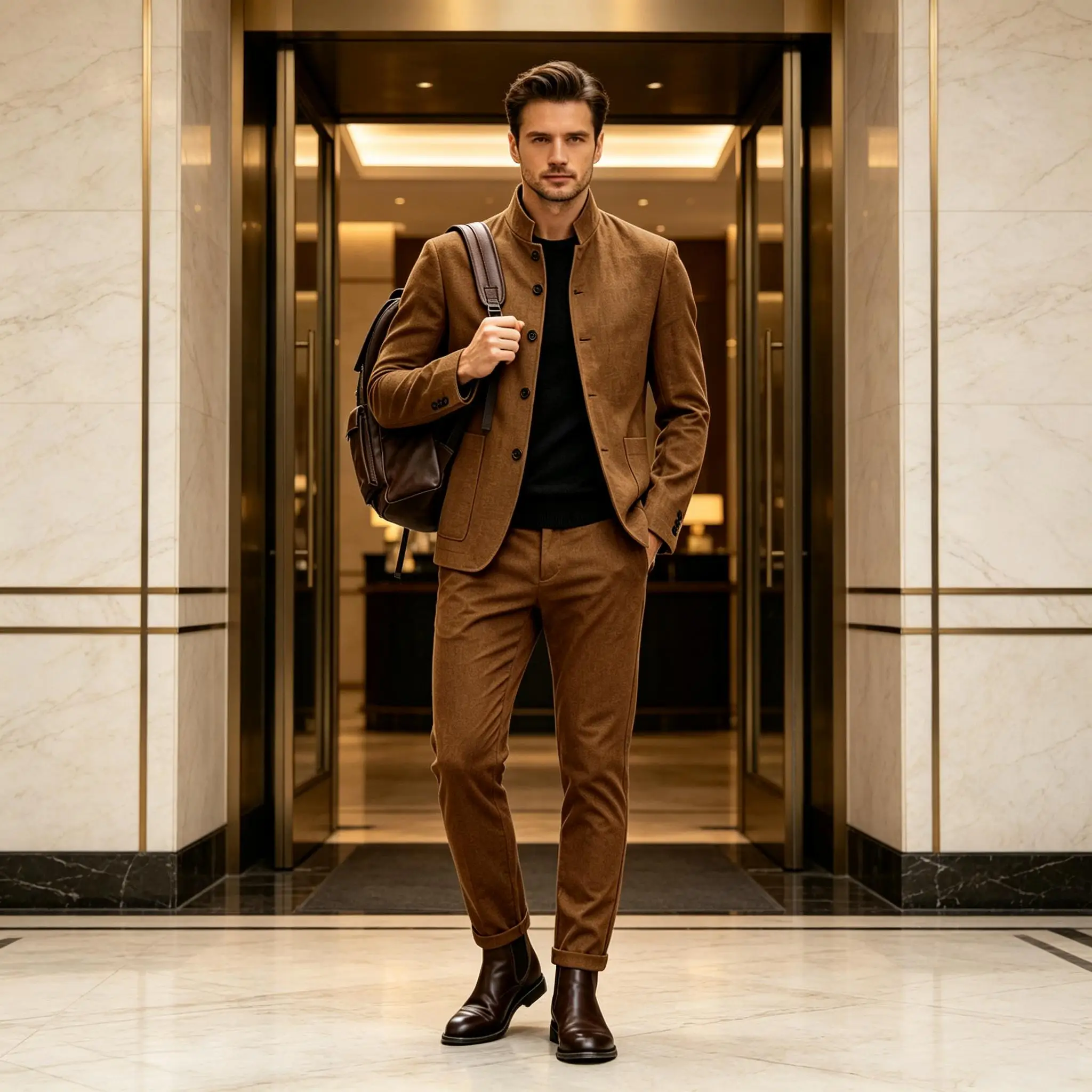 Men Stand Collar Linen Blazer Set Slim Fit 2 Pieces Jacket Pants Breathable Wrinkle‑Resistant Vintage Casual Business Outerwear