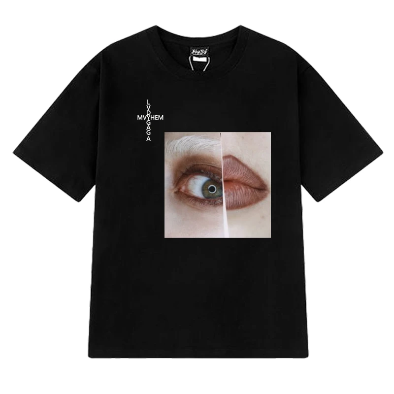 

2025 Lady Gaga Close Up Photo Graphic Oversized T shirt Men Women gothic Y2k short sleeve T-shirts Unisex 100% Cotton clothing