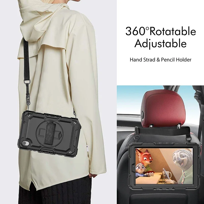 Case For Lenovo Tab M8 HD 8 inch 2019 2020 2022 8505F 8705F 8506 Tablet Case Kickstand Holder Shoulder Strap 360 Rotation Cover