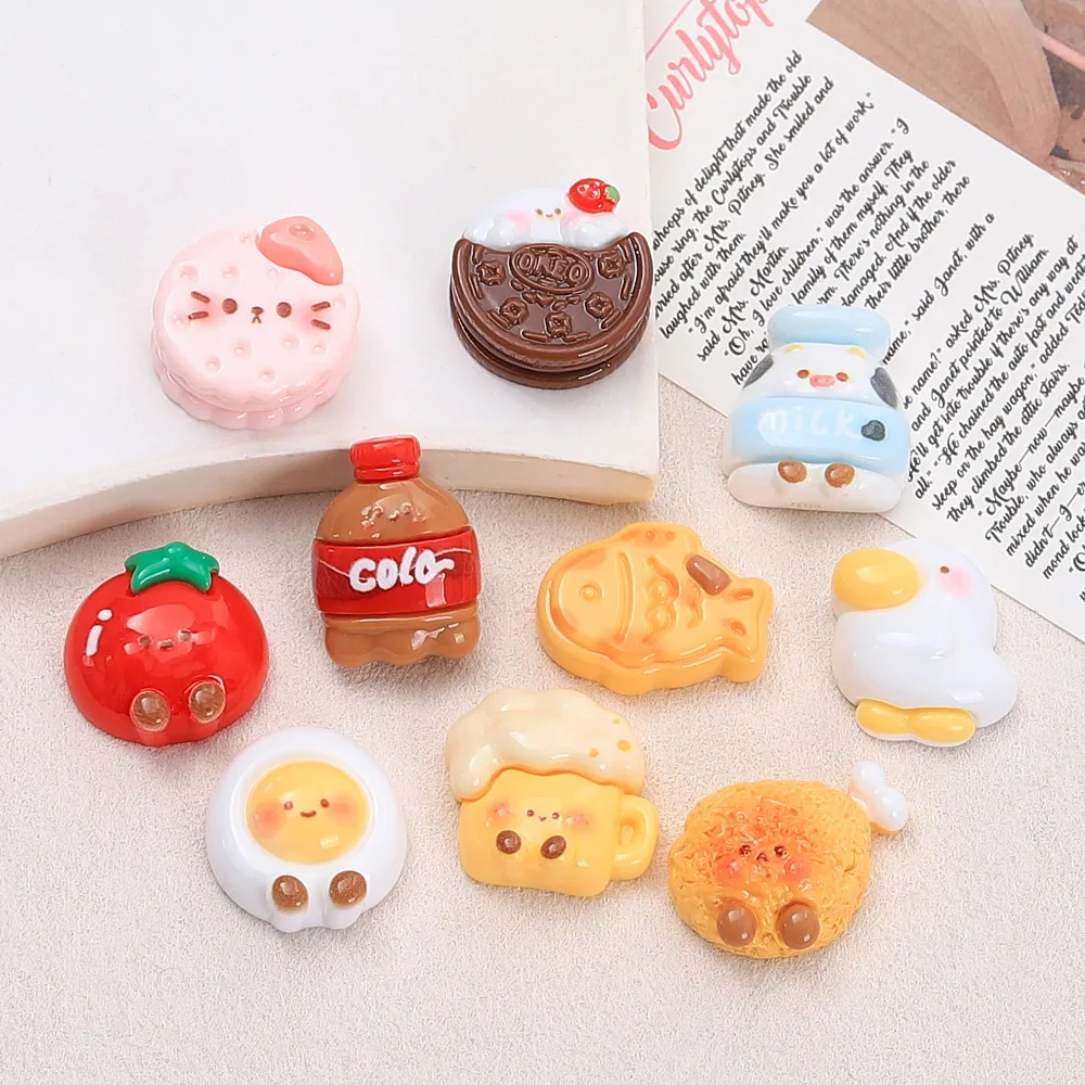 100pcs Simulation Resin Cartoon Cookies Milk Beer DIY Scrapbooking Dollhouse Kitchen Miniature Decoration Crafts