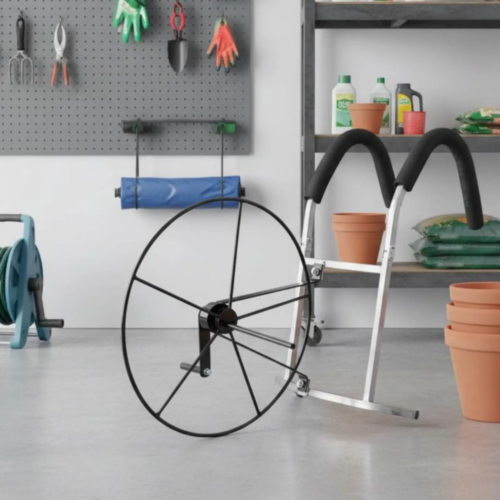 Shoulder-Carried Hose Reel Portable Hand-Crank Hose Winder Manual Irrigation Pipe Spool Sturdy Steel Construction Farming Tool view 5