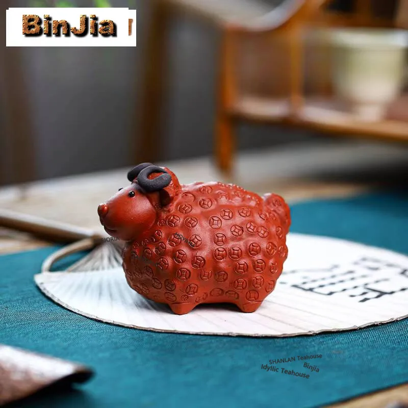 Чайная фигурка из исинской глины: креативная скульптура овечки по знаку зодиака, милый маленький ягненок, аксессуар для чайного набора, бутик-серия