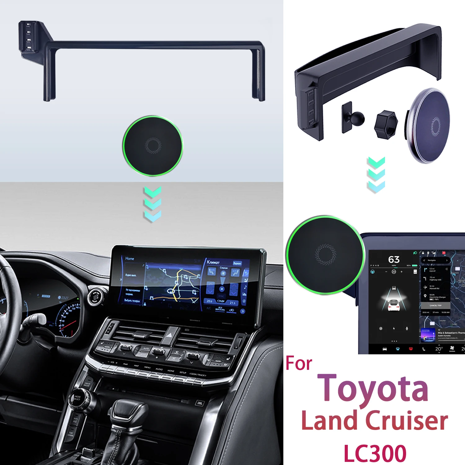 For Toyota Land Cruiser LC300 2022-2024 Car Phone Holder Screen Fixed Base Car Magnetic Wireless Charging Stand MagSafe Support