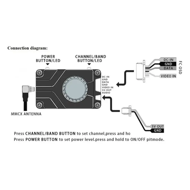 Y44A FPV Video Transmitter 5.8G 40CH Long Range Low Latency 2.5W Adjustable Power TX for FTWHobby Hiker Drone