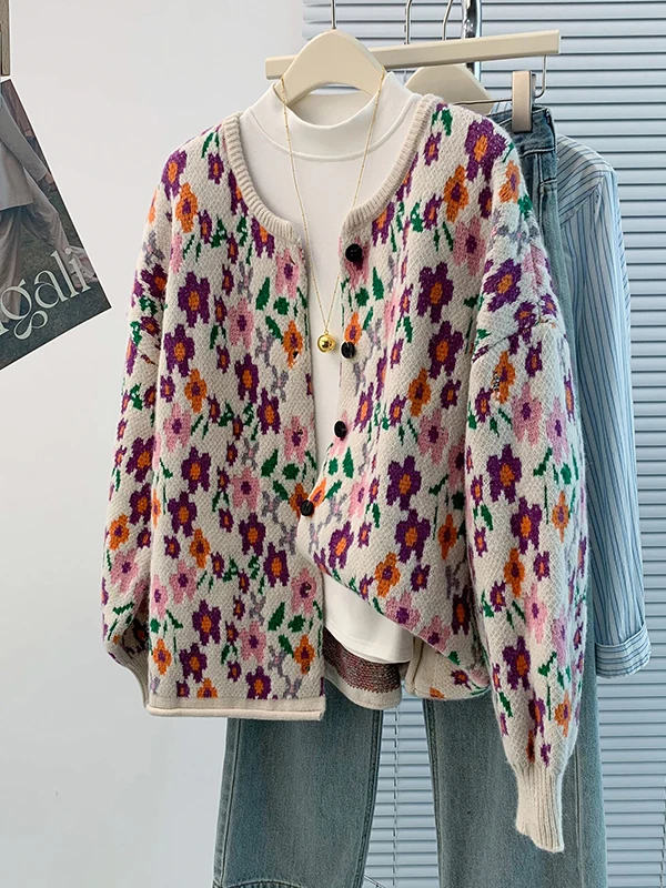 

Аутентичный фиолетовый вязаный свитер, пальто Lazy Sle, универсальное осенне-зимнее новое поступление, женская шерстяная верхняя одежда Long Sve