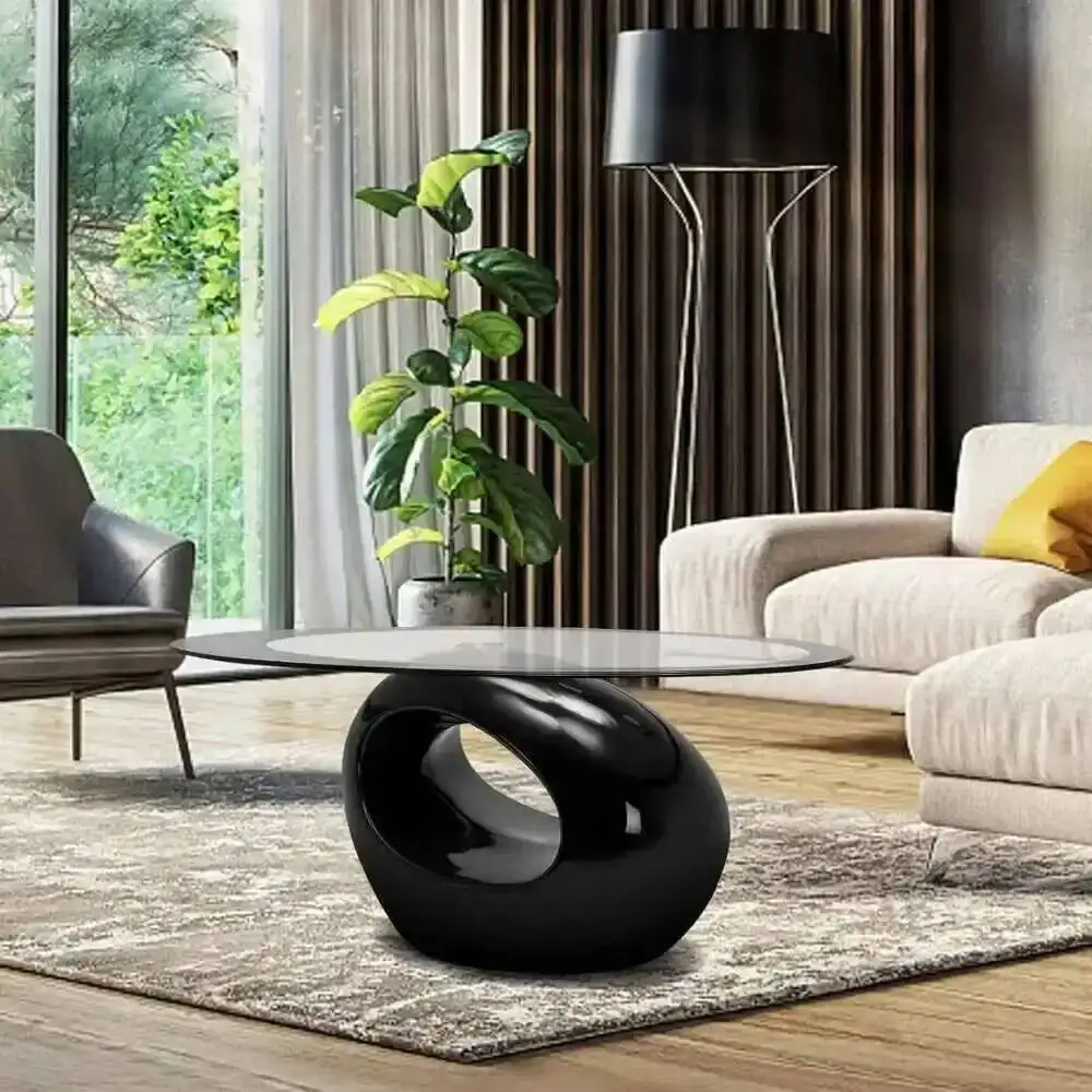 

High Coffee Table With Nordic Gloss Glass Designer Sitting Room Hollow Base Tempered Glass Side Table Living Room Center Table