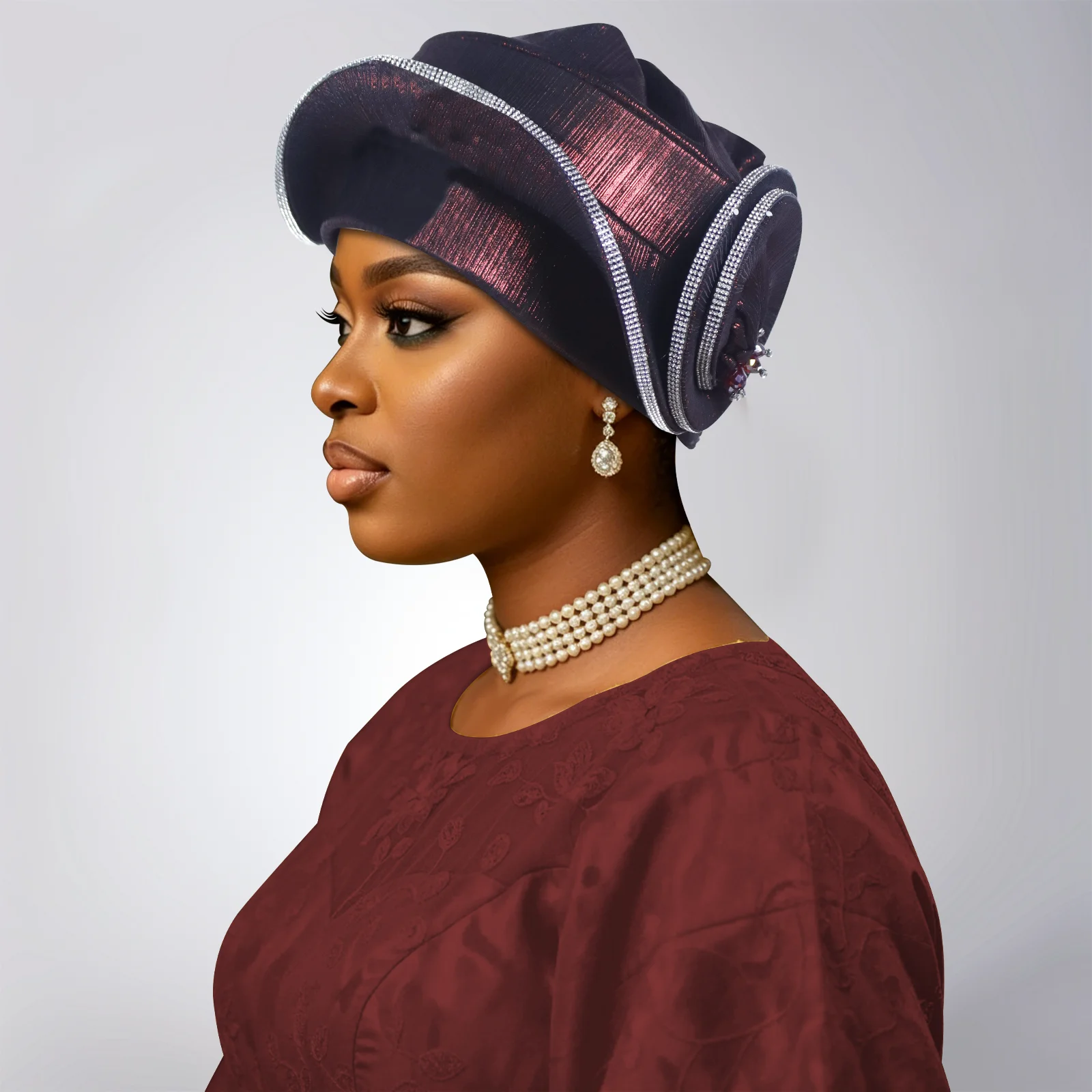 

Luxury Rhinstone Spiral Beret Turban for Women Afrcian Headtie Auto Gele Female Head Wraps Nigerian Wedding Party Gele Headpiece