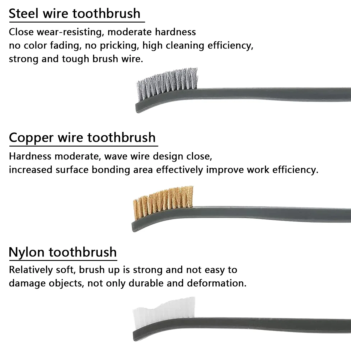 Hunting Cleaning Tool Metal Rust Brush Double-end 3pcs Mini Wire Brush Set Stainless Steel Brass Nylon Cleaning Polishing Brush