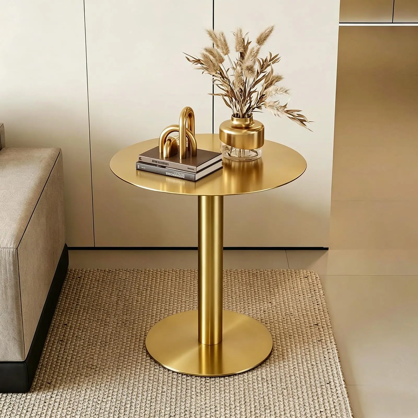 Modern Round Dining Table Bar Table, Bistro Cocktail Table with Sturdy Base, Stainless Steel Small Side Tables for