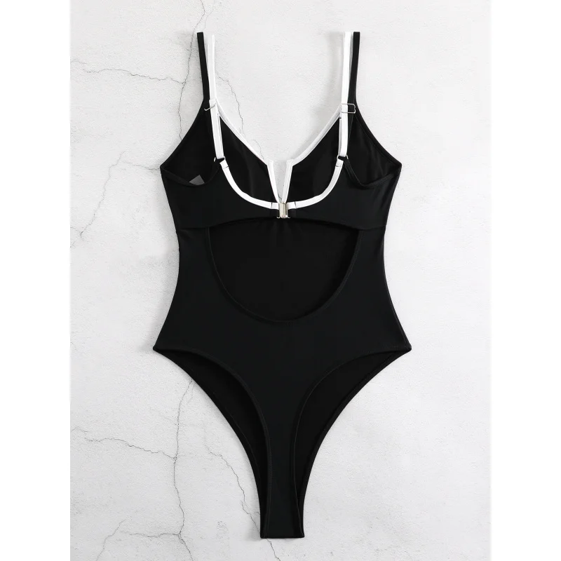 Einteiliger Badeanzug für Damen, Kontrastfarbe, einteiliger Badeanzug, nackter Rücken, sexy BadeanzugDL827