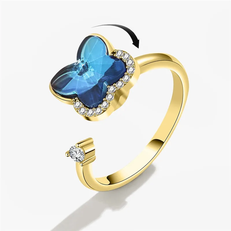 SMJEL Anti Stress Anxiety Fidget Rings For Women Multiple Crystal Flower Sun Heart Metal Spinner Rotating Ring Wedding Jewelry view 5