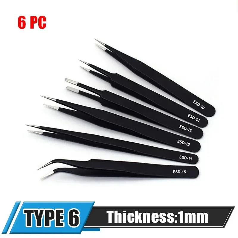 ESD Anti-Static Stainless Steel Tweezers Precision Maintenance Industrial Electronic Repair Tool Home Model Making Hand Tools