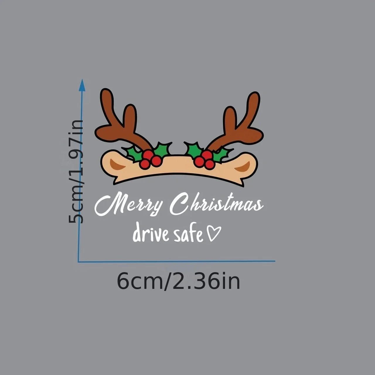 2D Flat 4pcs Merry Christmas Reindeer Antlers Vinyl Stickers,Waterproof UV Resistant,for Car Rearview Mirror Decor, Holiday Gift