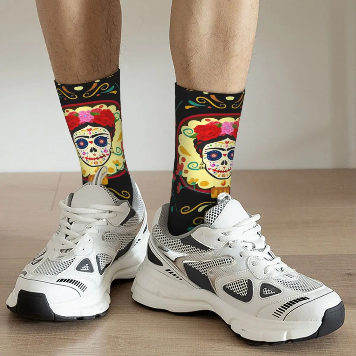 Casual Frida Skull Soccer Socks Day Of Dead Polyester Middle Tube Socks for Unisex Non-slip