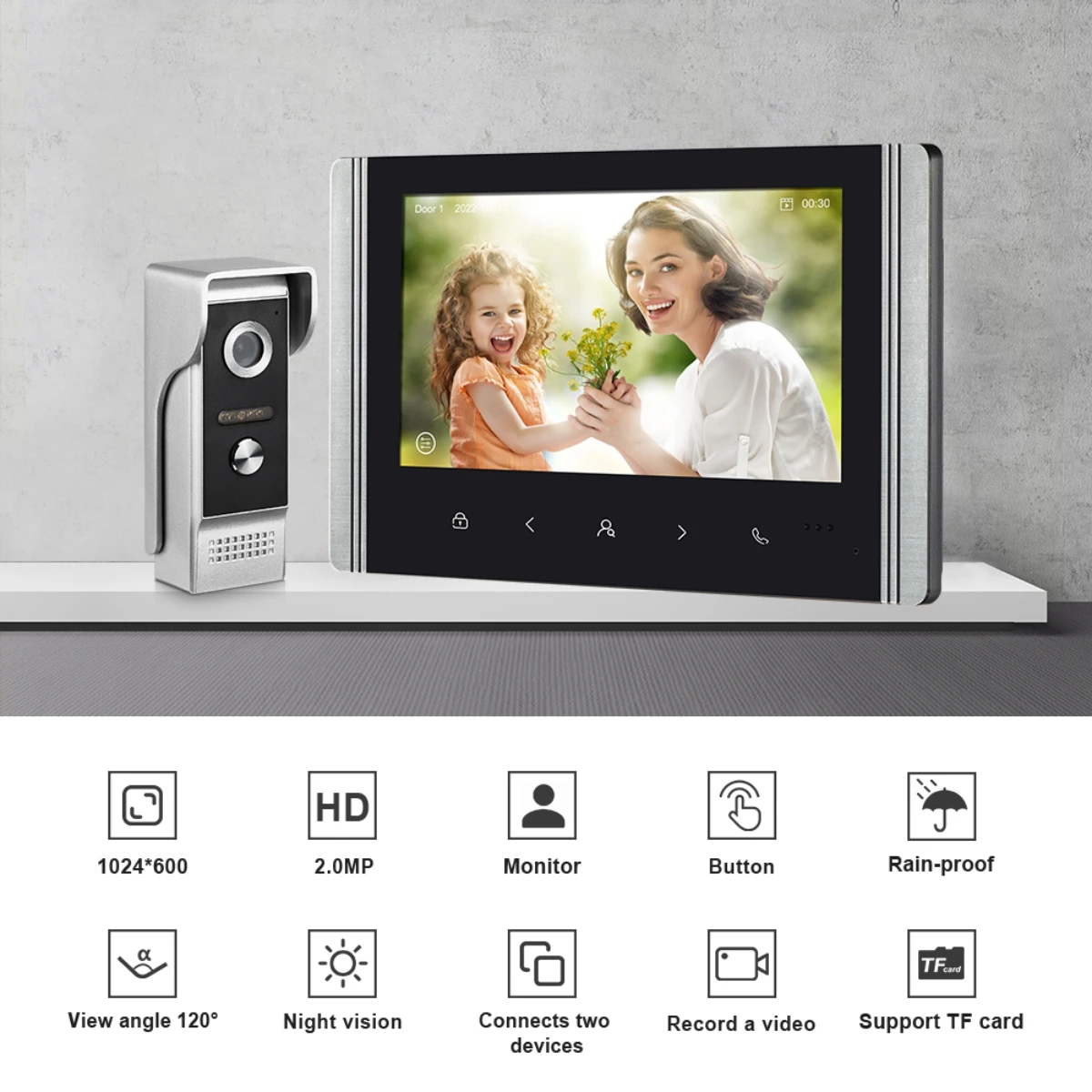2MP Video Intercom System 7 Inch Screen Camera Video With WiFi Tuya APP Mobile Phone Remote Control