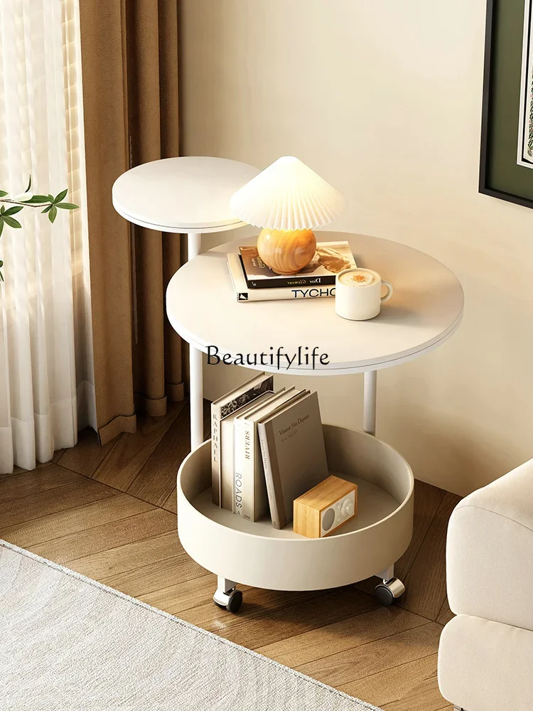 

FG28Cream Style Stone Plate Small Table Living Room Small Apartment Movable Sofa Shelf Small round Table