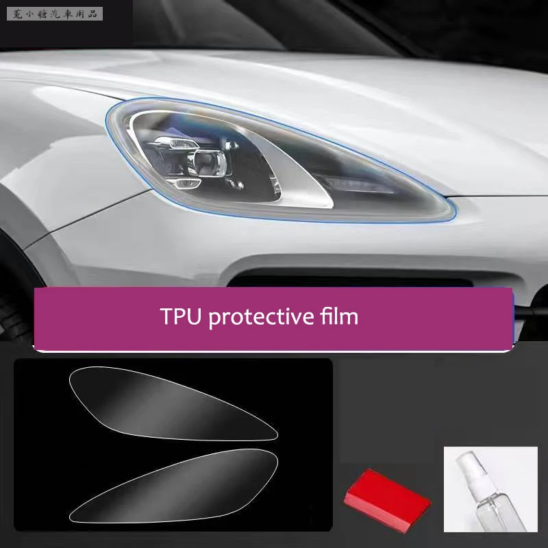 

2pics Car Front Headlamp Film for Porsche Cayenne 2018-2020 Tpu Transparent Protective Film Exterior Headlight Strip Car Sticker