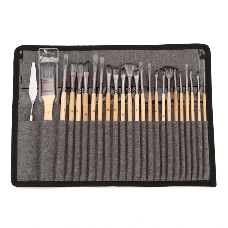 

Set of 24 Professional Paint Brushes with Scraper Brush Storage Bag for Beginner D5QC