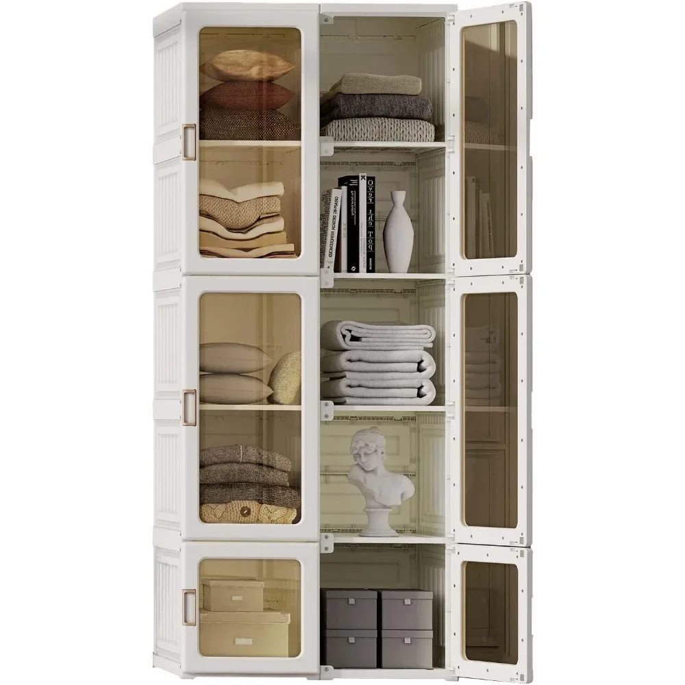 Portable Wardrobe Closet Storage Organizer for Clothes,Transparent Door Panels,Suitable for Living Room, Bedroom