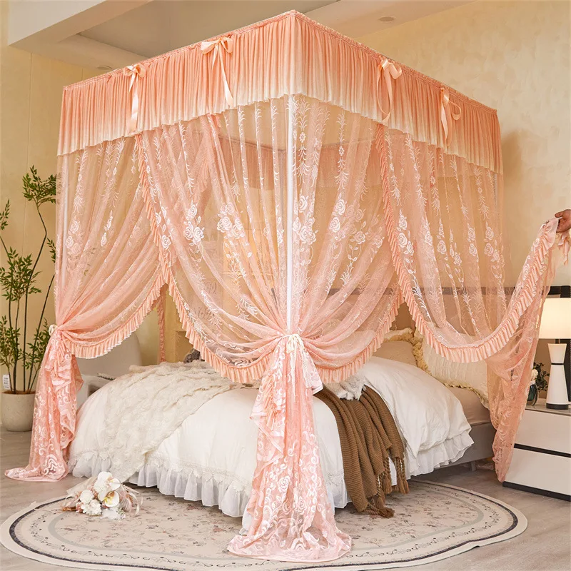 Orange Premium Double Silk Jacquard Mosquito Net Lace Mosquito Net (without bracket) - Romantic Full House Series Mosquito Net