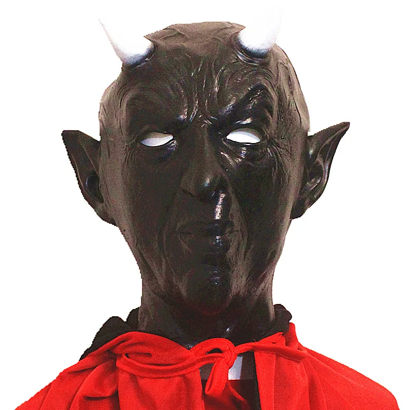 Niu Horn Demon Head Cover New Black Full Face Latex Head Cover Haunted House Secret Room Scary Dressed Horn Mask