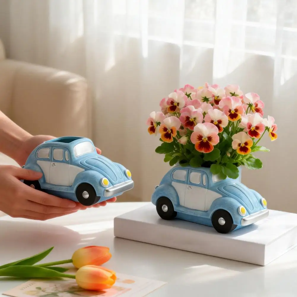 Retro Beetle Car Ceramic Plant Pot Stylish Auto Container for Tiny Indoor Plants Household Desktop Balcony Decor