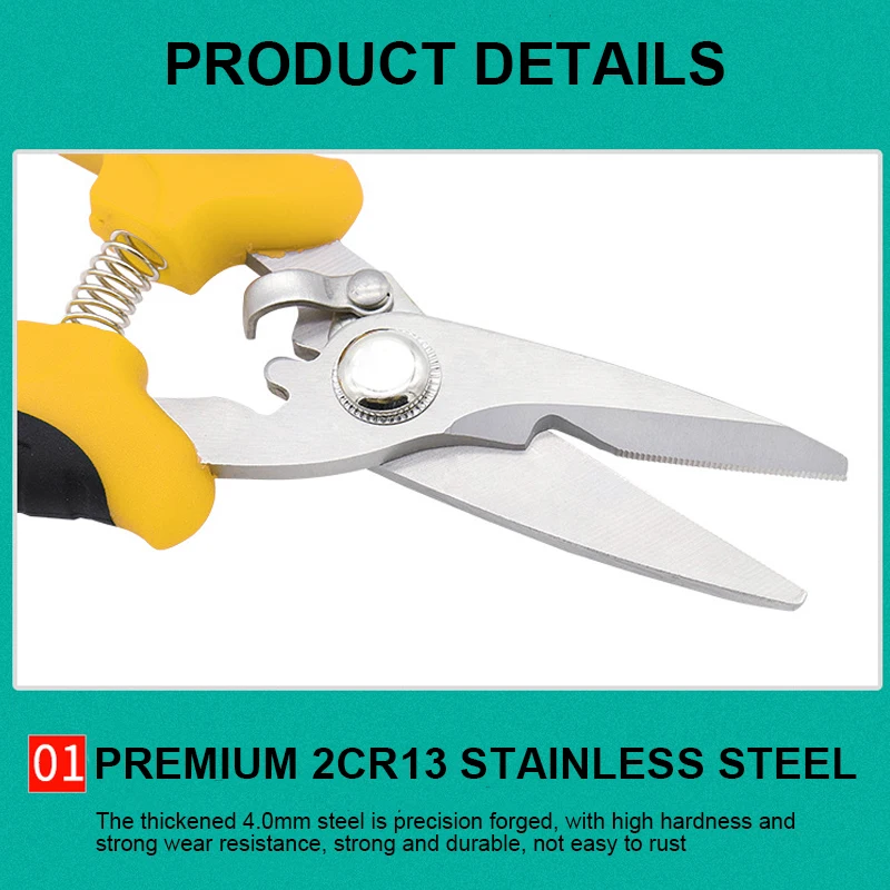 1 PCS Stainless Steel Electrician Scissors Multifunctional Hand Scissors Groove Wire Trimmer and Steel Sheet Electrician Tools