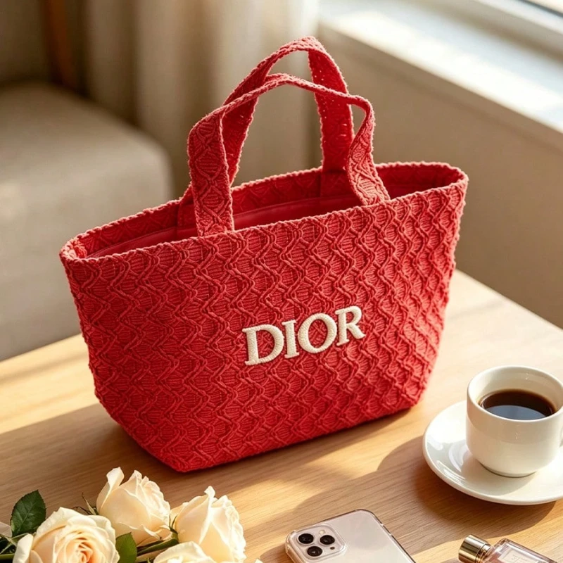 Dior bag High Quality Fabric Red Cosmetic Bag Portable For Lipstick Blush Storage Fashion Makeup Pouch Perfect For Young Girls - view 3