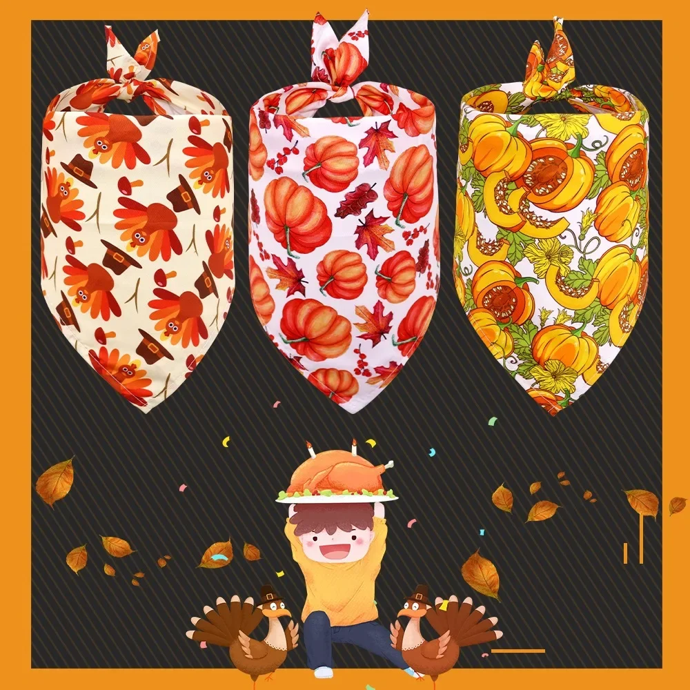 Thanksgiving-Haustier-Bandana für Hunde und Katzen, Kürbis-Ahornblatt-Dreieckstuch, Feiertagsdekoration, Verstellbarer Süßer Herbst-Halstuch – Detail 7