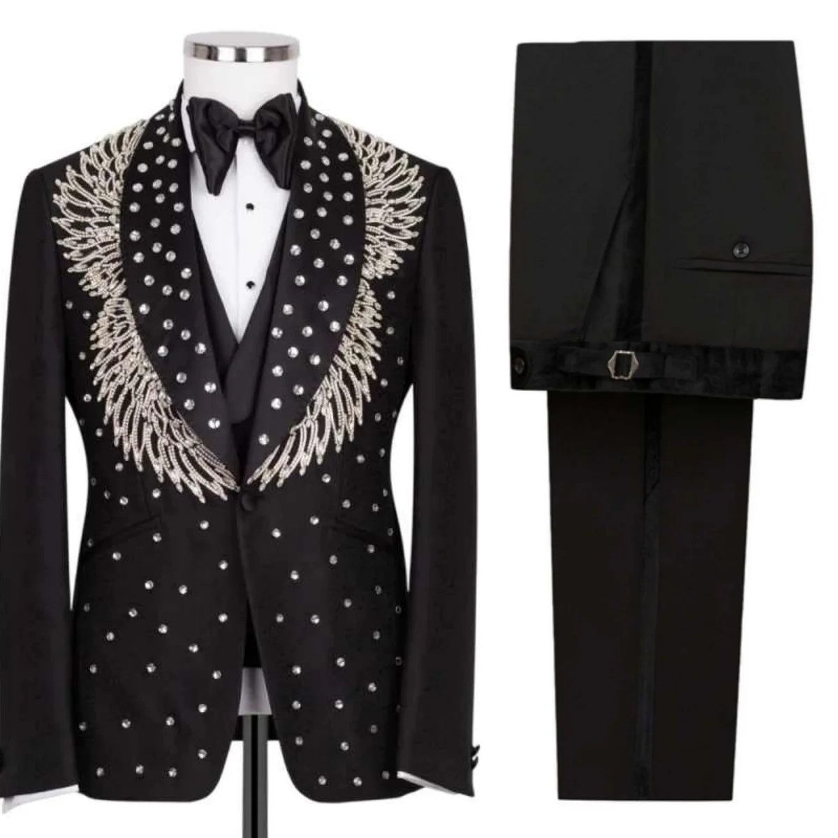 

Formal 2 Pieces Men Suits Single Breasted Shawl Lapel Groom Wedding Tuxedos Crystals Dinner Party Customized Outfits