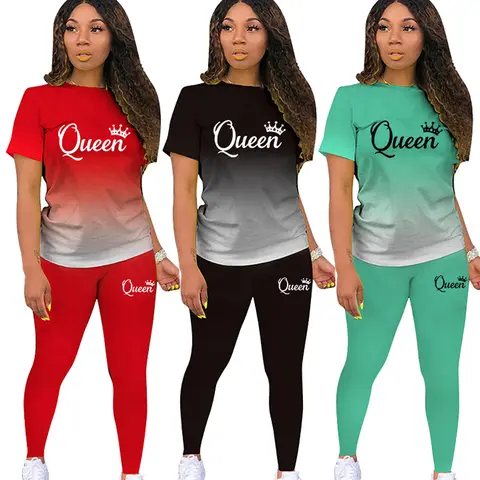 Summer Fashion Womens 2pc Set Ladies Casual Round Neck Short Sleeve Patchwork T-shirt And Pants