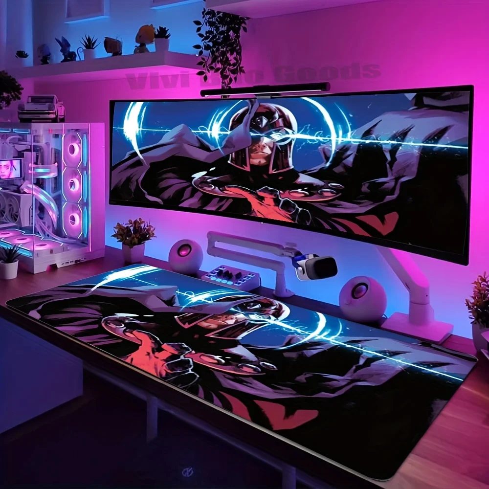 Alfombrilla de ratón grande de 1 pieza, alfombrilla de escritorio antideslizante de goma con diseño Marvel Universe M-Magneto para teclado de juegos y accesorios de computadora (L/X