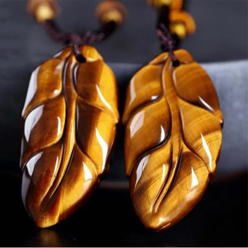 

Новый кулон в виде листа из натурального камня тигрового глаза, модное универсальное ожерелье с подвеской в этническом стиле