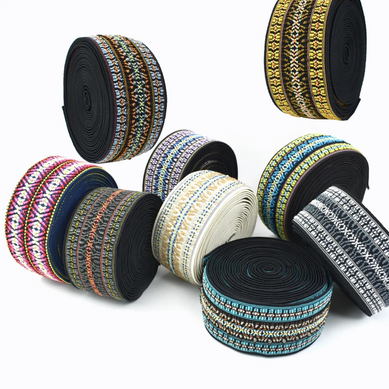 1/2/3/4/5M 50mm Ethnic Jacquard Elastic Band Polyester Rubber Bands Belt Sewing Spring Webbing Tape Girdle Stretch Sew Supplies