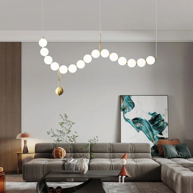 Modern Minimalist Necklace Shaped Glass Ball Pendant Light, Magic Bean Living Room Long Dining Table Light, Pendant Light