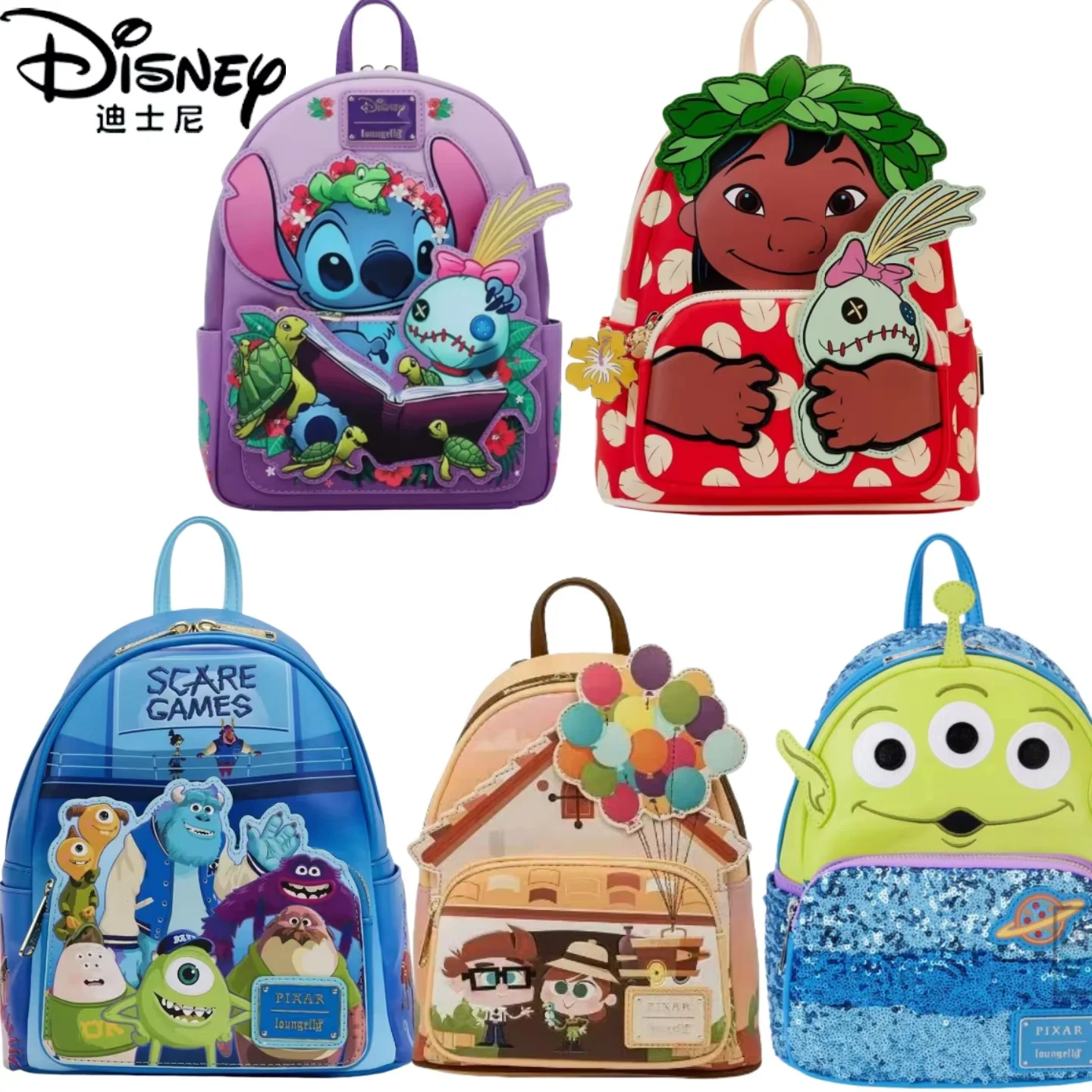 New Loungefly Disney Pixar Up Working Buddies Womens Double Strap Shoulder Bag Purse School Backpack Cute Cartoon  Backpack ﻿