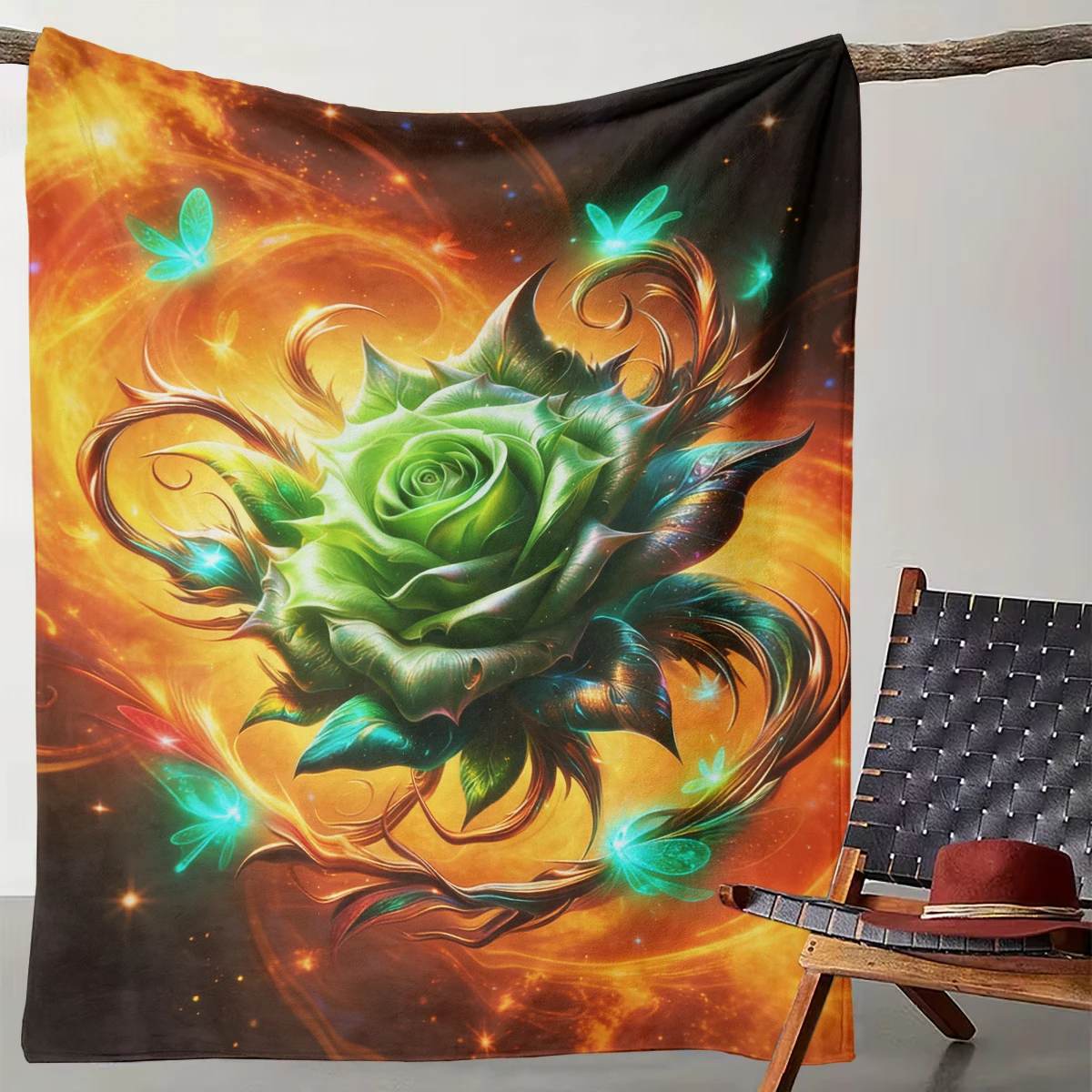 

1pcs Nebula Fantasy Green Rose Blanket Colorful Butterfly Artistic Gorgeous Ins Style Decorative Blanket