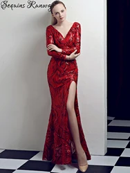 Abiti da sera da sposa eleganti e sexy a maniche lunghe per le donne, abito da festa di compleanno rosso di lusso, maxi abito estivo con paillettes