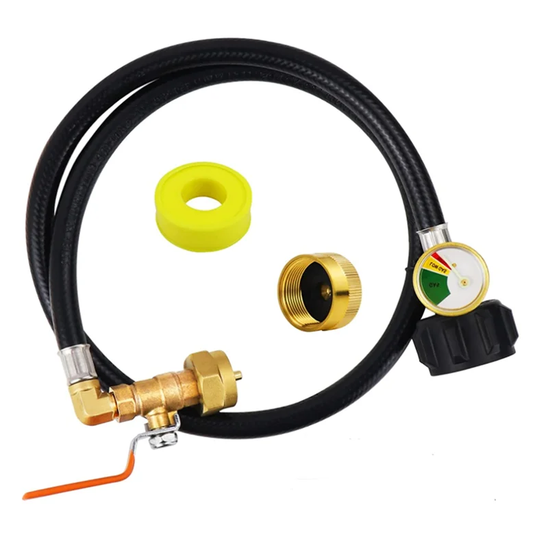 Propane Refill Adapter Hose Propane Extension Refill Hose with Gauge and ON/Off Control Valve for 1LB Propane GasTank