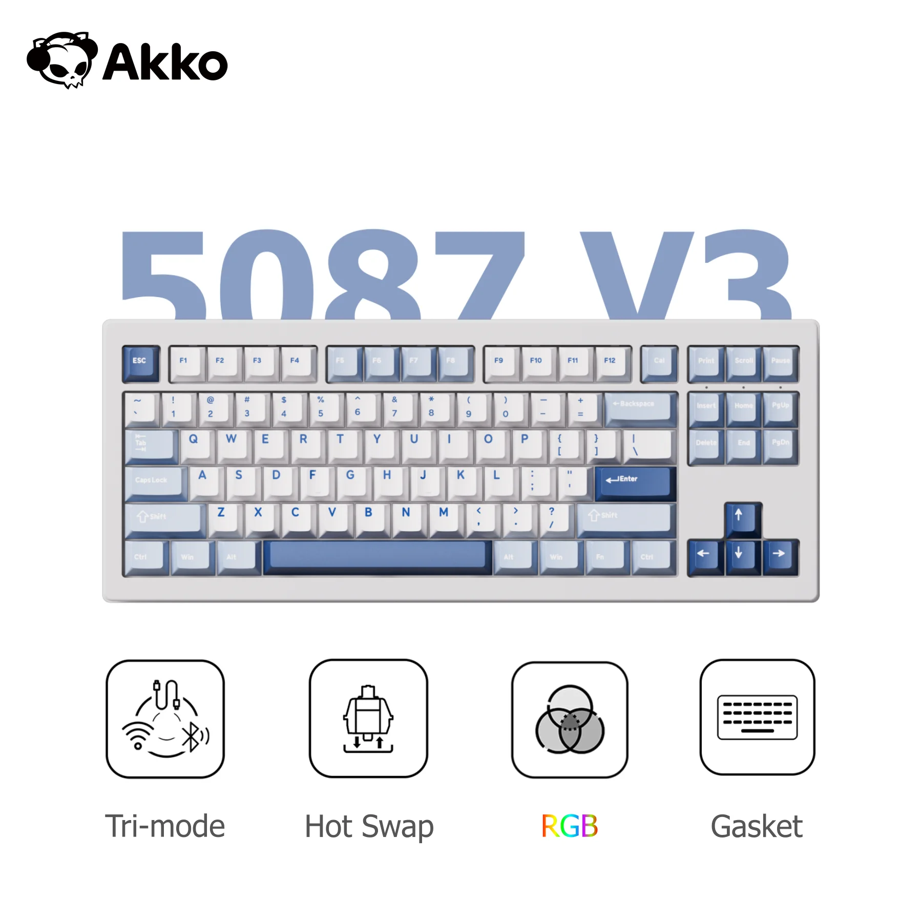 Akko 5087 V3 Tri-mode Keyboard 80% TKL Layout Hot-swappable RGB USB Type-C/2.4g&BT5.0 Wireless Custom Gaming Mechanical Keyboard