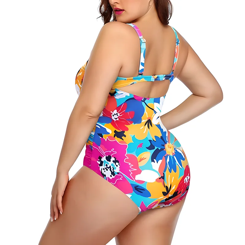 One Piece Floral Printed Women Plus Size Swimsuits Cutout Tummy Control Sexy Swimwear 2024 Summer Female Monokini Bathing Suit